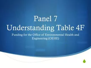 Panel 7 Understanding Table 4F