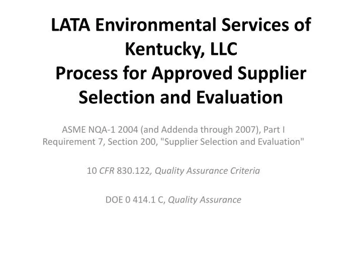 lata environmental services of kentucky llc process for approved supplier selection and evaluation