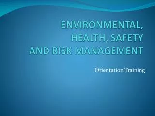 ENVIRONMENTAL, HEALTH, SAFETY AND RISK MANAGEMENT