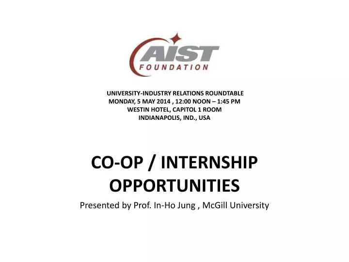 co op internship opportunities presented by prof in ho jung mcgill university