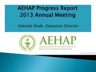 AEHAP Progress Report 2013 Annual Meeting Yalonda Sinde, Executive Director