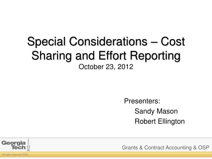 special considerations cost sharing and effort reporting october 23 2012
