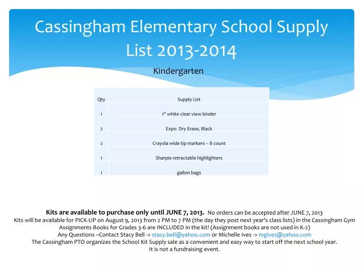 cassingham elementary school supply list 2013 2014