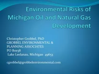 Environmental Risks of Michigan Oil and Natural Gas Development