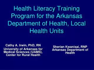Health Literacy Training Program for the Arkansas Department of Health, Local Health Units