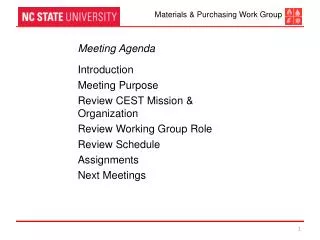 Meeting Agenda Introduction Meeting Purpose Review CEST Mission &amp; Organization Review Working Group Role Review Sch