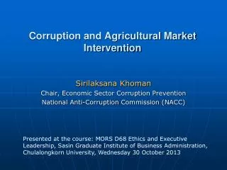 Corruption and Agricultural Market Intervention