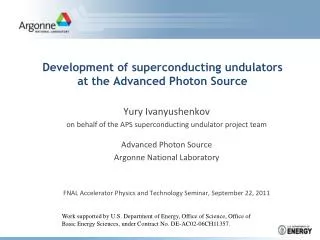 Development of superconducting undulators at the Advanced Photon Source