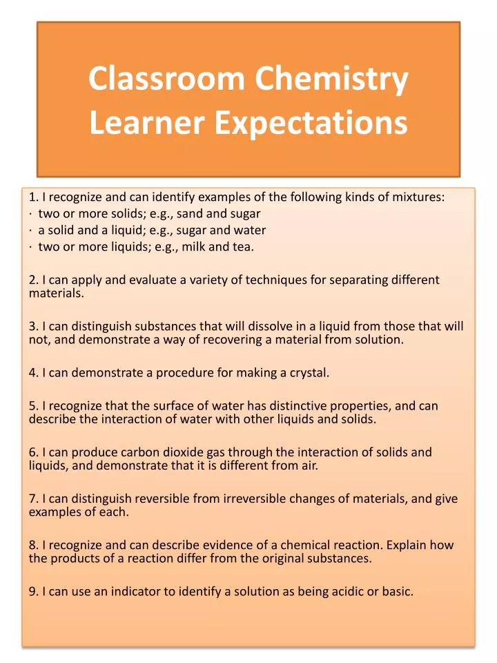 classroom chemistry learner expectations