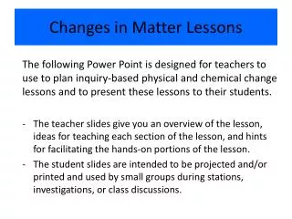 Changes in Matter Lessons