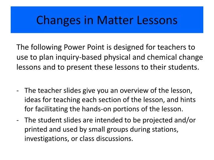 changes in matter lessons