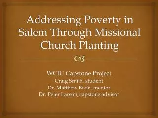 Addressing Poverty in Salem Through Missional Church Planting