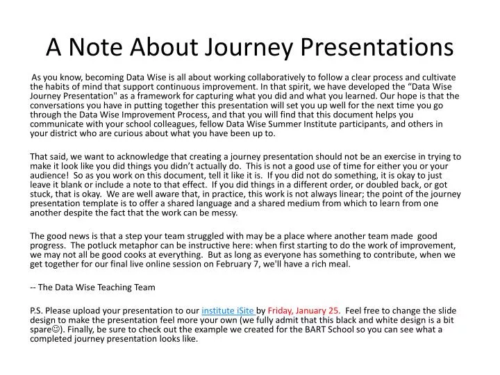 a note about journey presentations