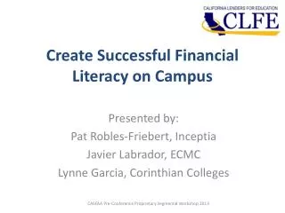 Create Successful Financial Literacy on Campus