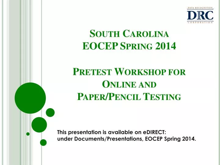 south carolina eocep spring 2014 pretest workshop for online and paper pencil testing