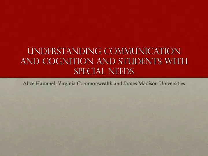 understanding communication and cognition and students with special needs