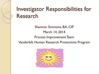 Investigator Responsibilities for Research