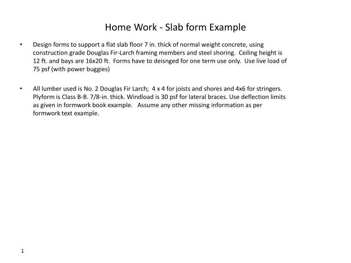 home work slab form example