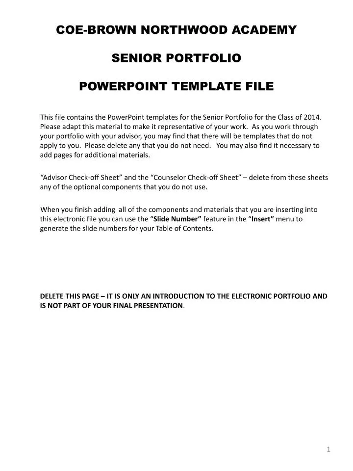 coe brown northwood academy senior portfolio powerpoint template file