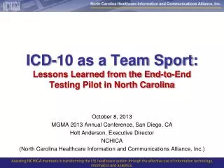 ICD-10 as a Team Sport: Lessons Learned from the End-to-End Testing Pilot in North Carolina