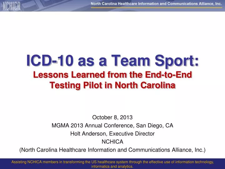 icd 10 as a team sport lessons learned from the end to end testing pilot in north carolina