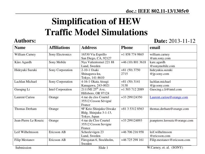 simplification of hew traffic m odel s imulations