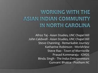Working with the Asian Indian Community in North Carolina