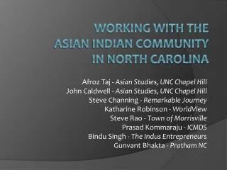 working with the asian indian community in north carolina