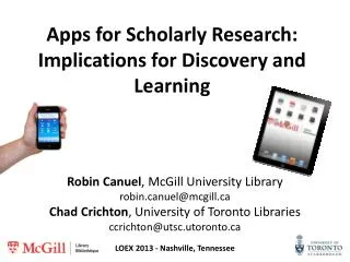 Apps for Scholarly Research: Implications for Discovery and Learning