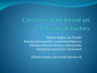 Categorization based on Company Activities