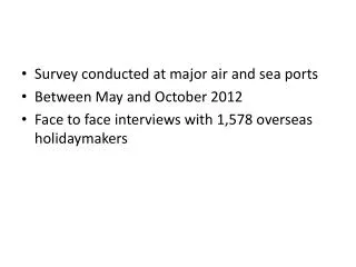 Survey conducted at major air and sea ports Between May and October 2012 F ace to face interviews with 1,578 overseas ho