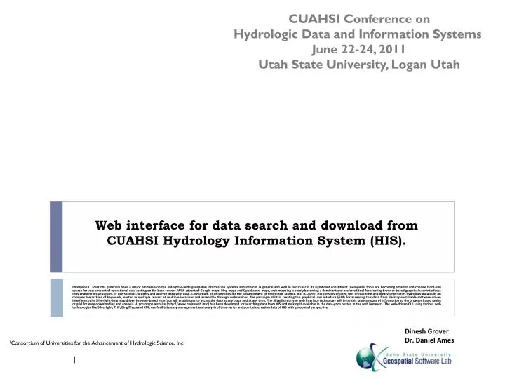 web interface for data search and download from cuahsi hydrology information system his