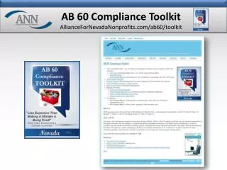 AB 60 Compliance Toolkit AllianceForNevadaNonprofits.com/ab60/toolkit