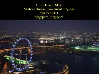 Aimen Ismail, MS-2 Medical Student Enrichment Program Summer 2011 Singapore, Singapore