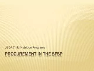 Procurement in the SFSP