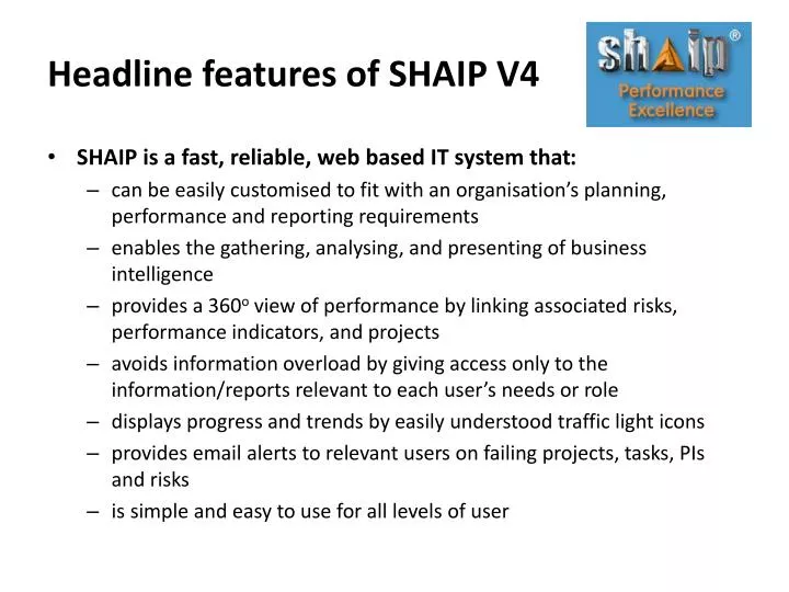 headline features of shaip v4