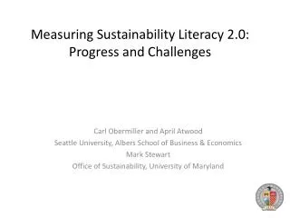 Measuring Sustainability Literacy 2.0: Progress and Challenges
