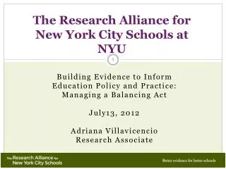 The Research Alliance for New York City Schools at NYU