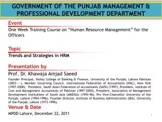 GOVERNMENT OF THE PUNJAB MANAGEMENT &amp; PROFESSIONAL DEVELOPMENT DEPARTMENT