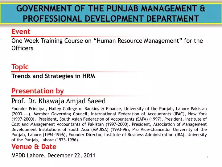 government of the punjab management professional development department