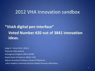 2012 VHA Innovation sandbox