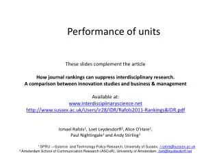 Performance of units