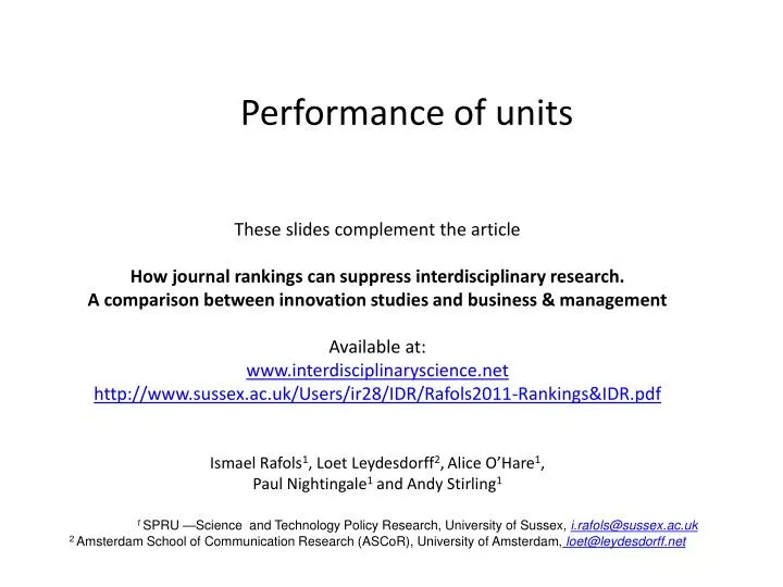 performance of units