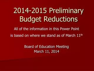 2014-2015 Preliminary Budget Reductions