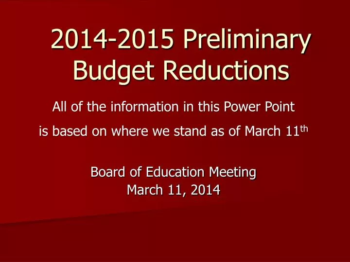 2014 2015 preliminary budget reductions