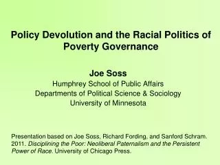 Policy Devolution and the Racial Politics of Poverty Governance