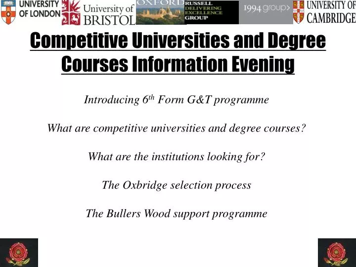 competitive universities and degree courses information evening