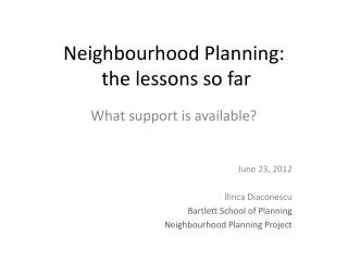 Neighbourhood Planning: the lessons so far