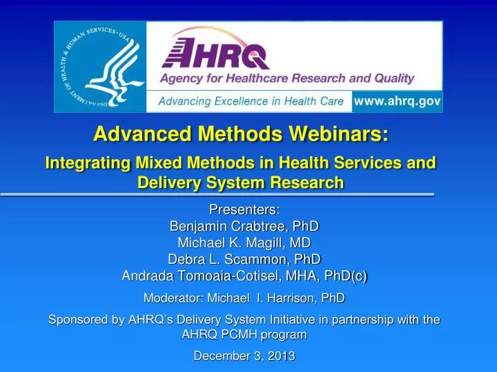 advanced methods webinars integrating mixed methods in health services and delivery system research