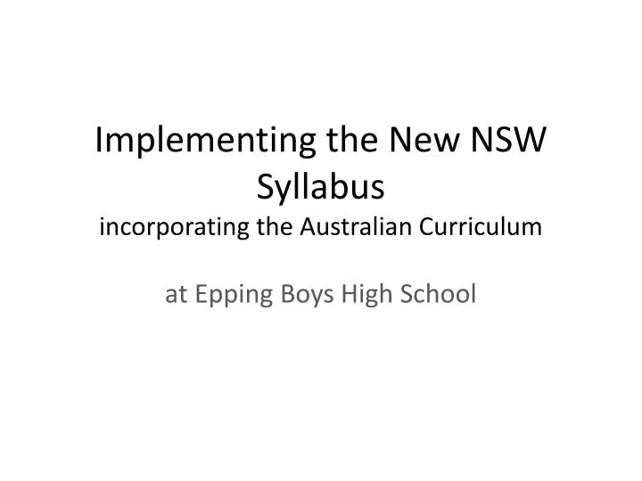 implementing the new nsw syllabus incorporating the australian curriculum